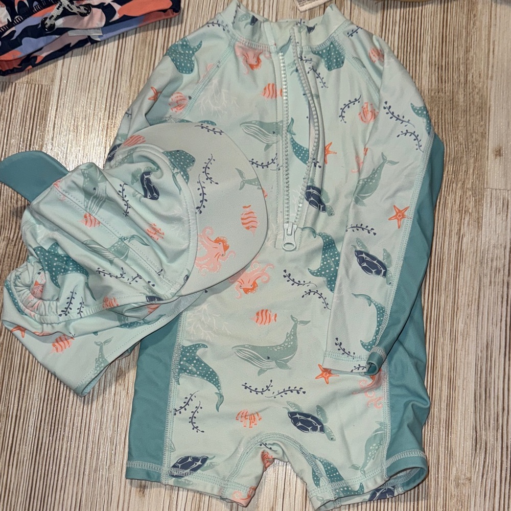 Tommy Bahama Kids Swim Rashguard - Mint and Coral
